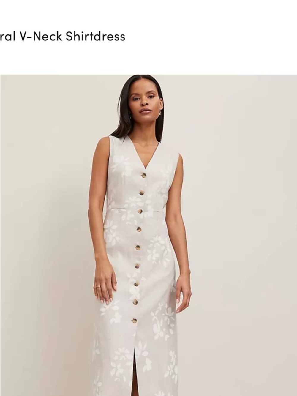 Ann Taylor Cream Floral Button-Front Midi Dress